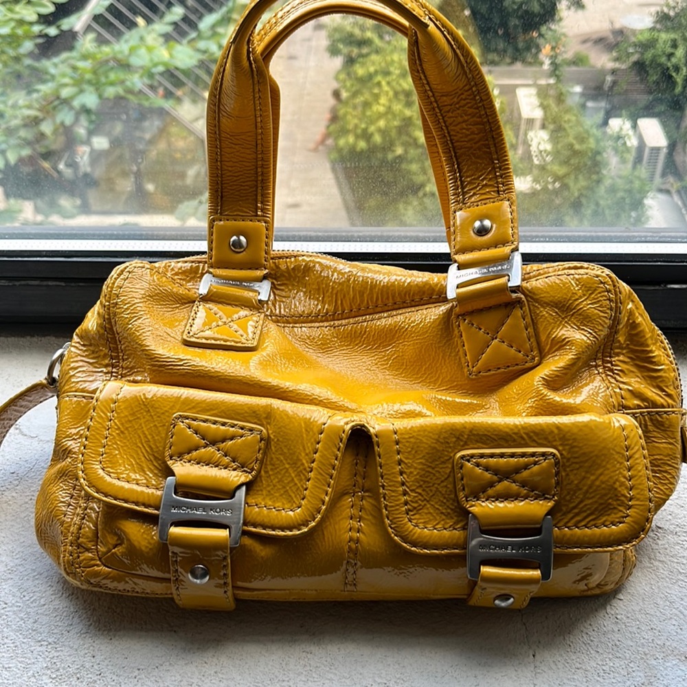 Michael Kors Patent Leather Satchel in Mustard